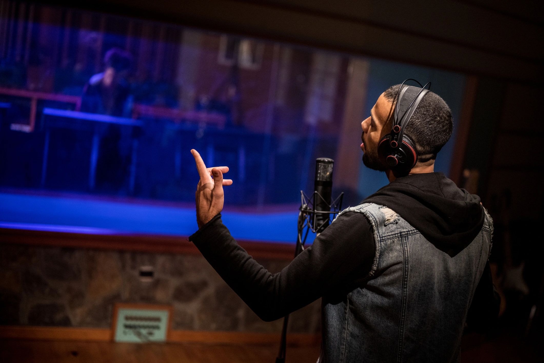 Recording studio musician with headphones